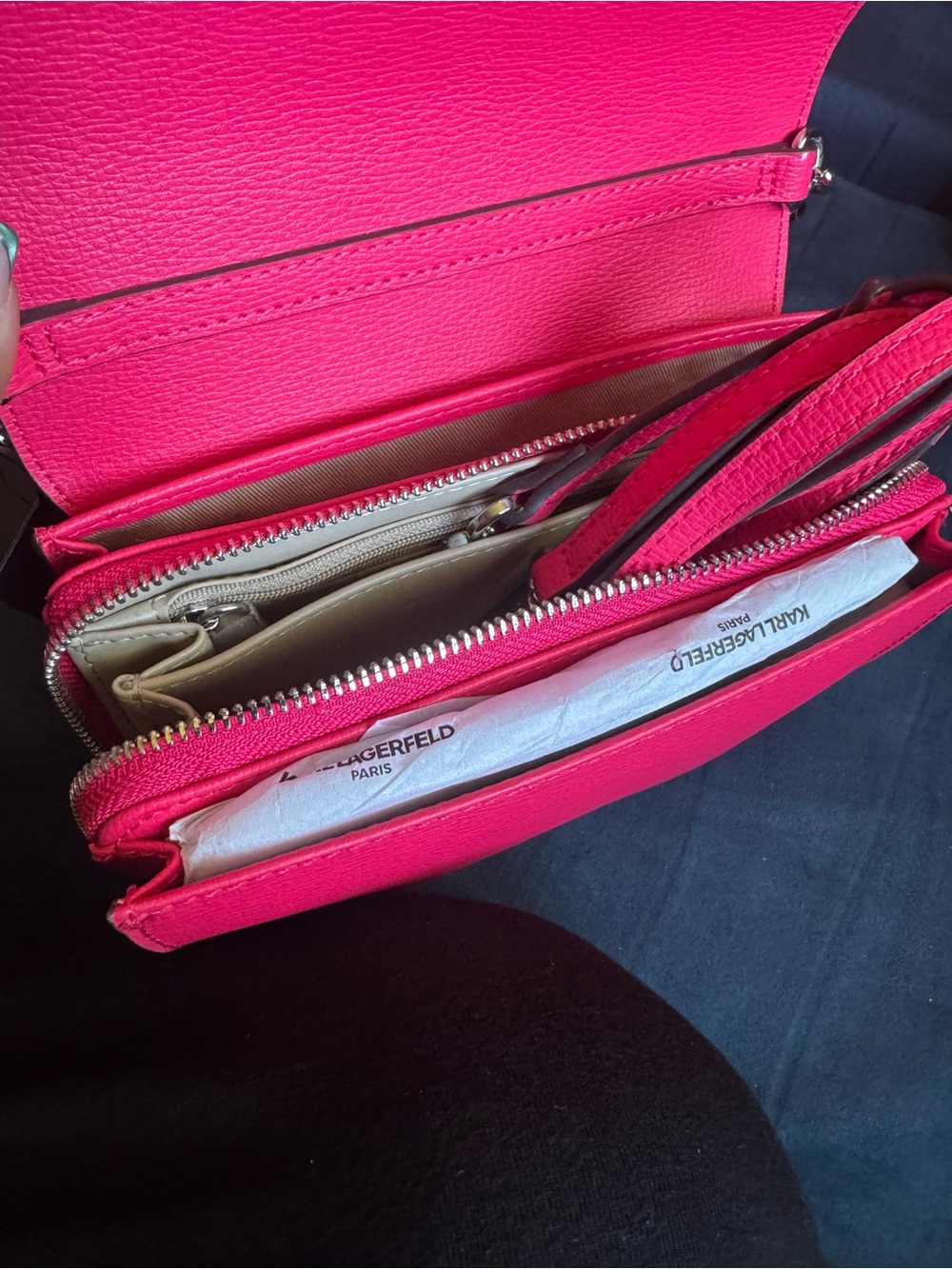 Karl Lagerfeld Hot Pink Leather Lourdes Crossbody - dust bag included - Picture 5 of 8